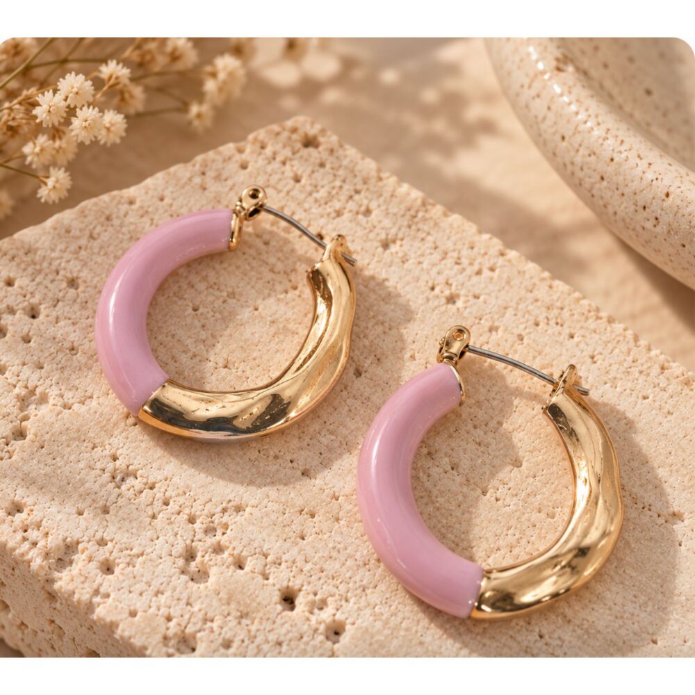 LOFT Pink & Silver Two Tone Chunky Hoop Earrings